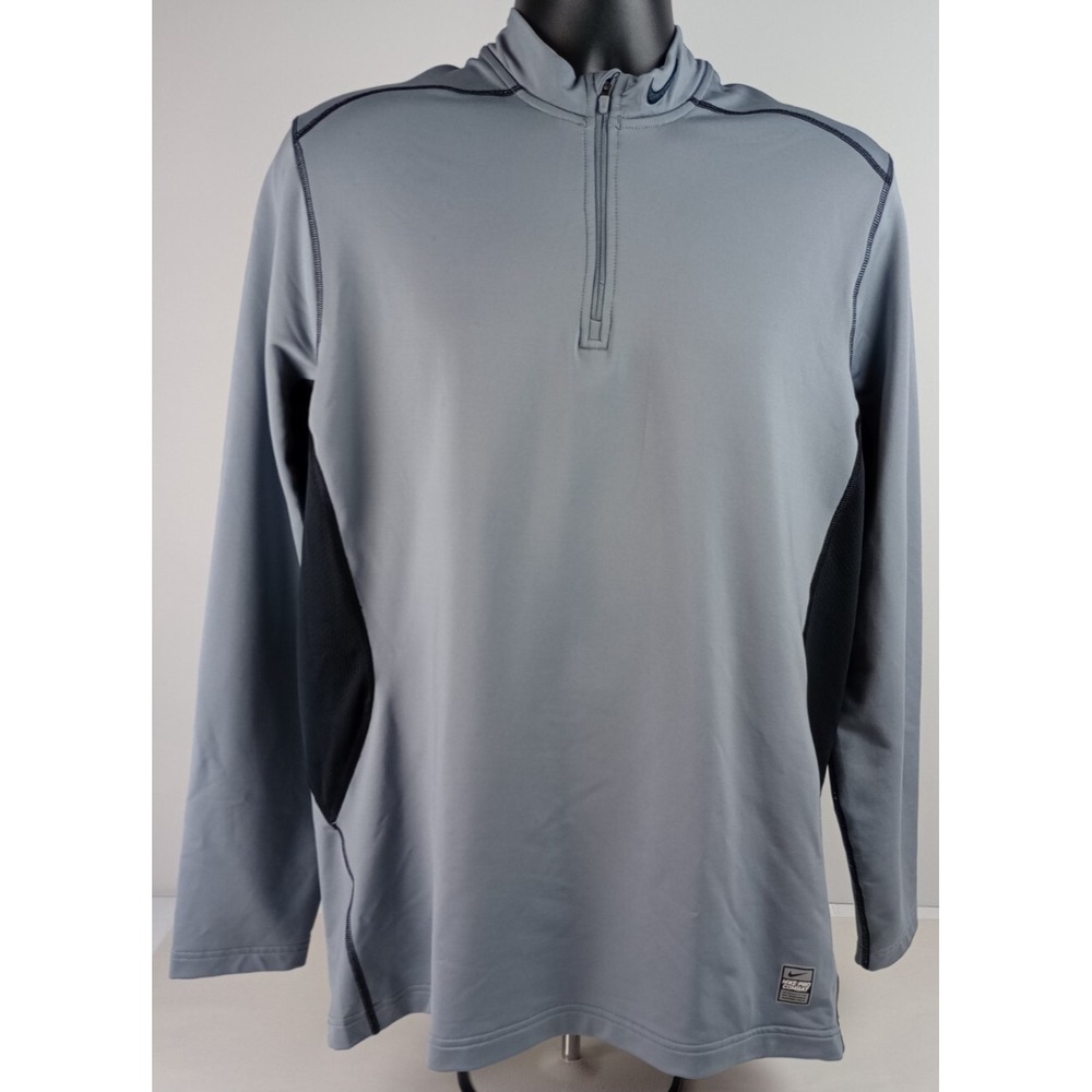 Nike Pro Combat Men's XL Gray Black Long Sleeve Lined Jacket Hyperwarm Fitted